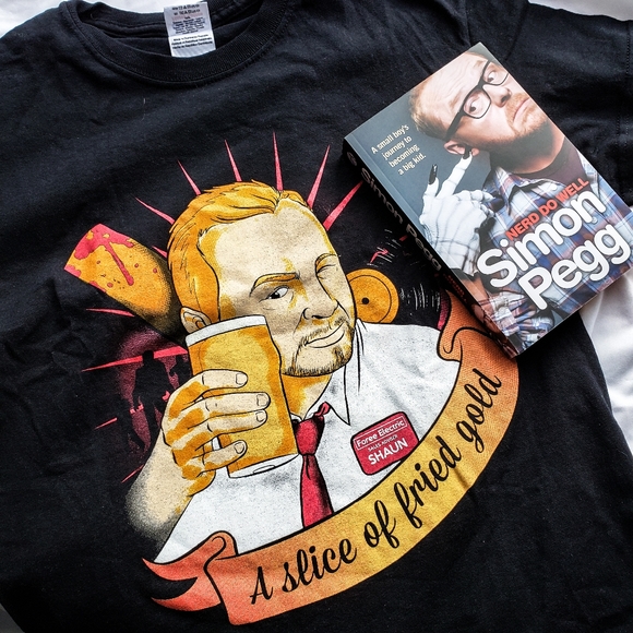 Shaun of the Dead T-Shirt & Simon Pegg Book - Picture 1 of 10